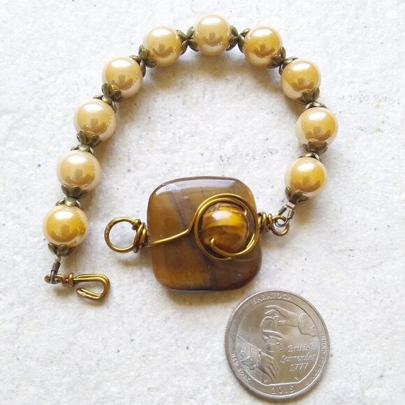 TigerEye & Shimmering AB Glass Beaded Bracelet! Handmade & One-of-a-kind Jewelry - Picture 7 of 11